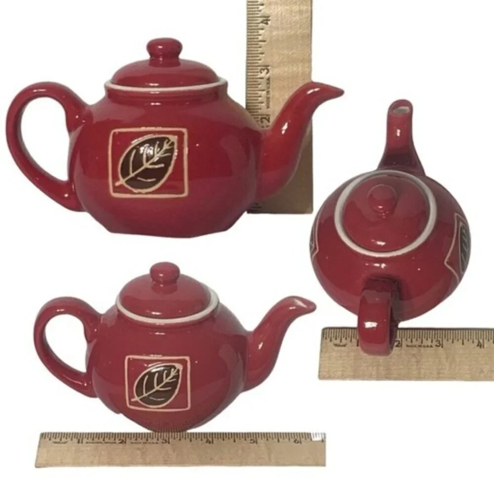 Teapot Vintage Hand Painted Ceramic Multipurpose Mini Earth Tone Rustic Red